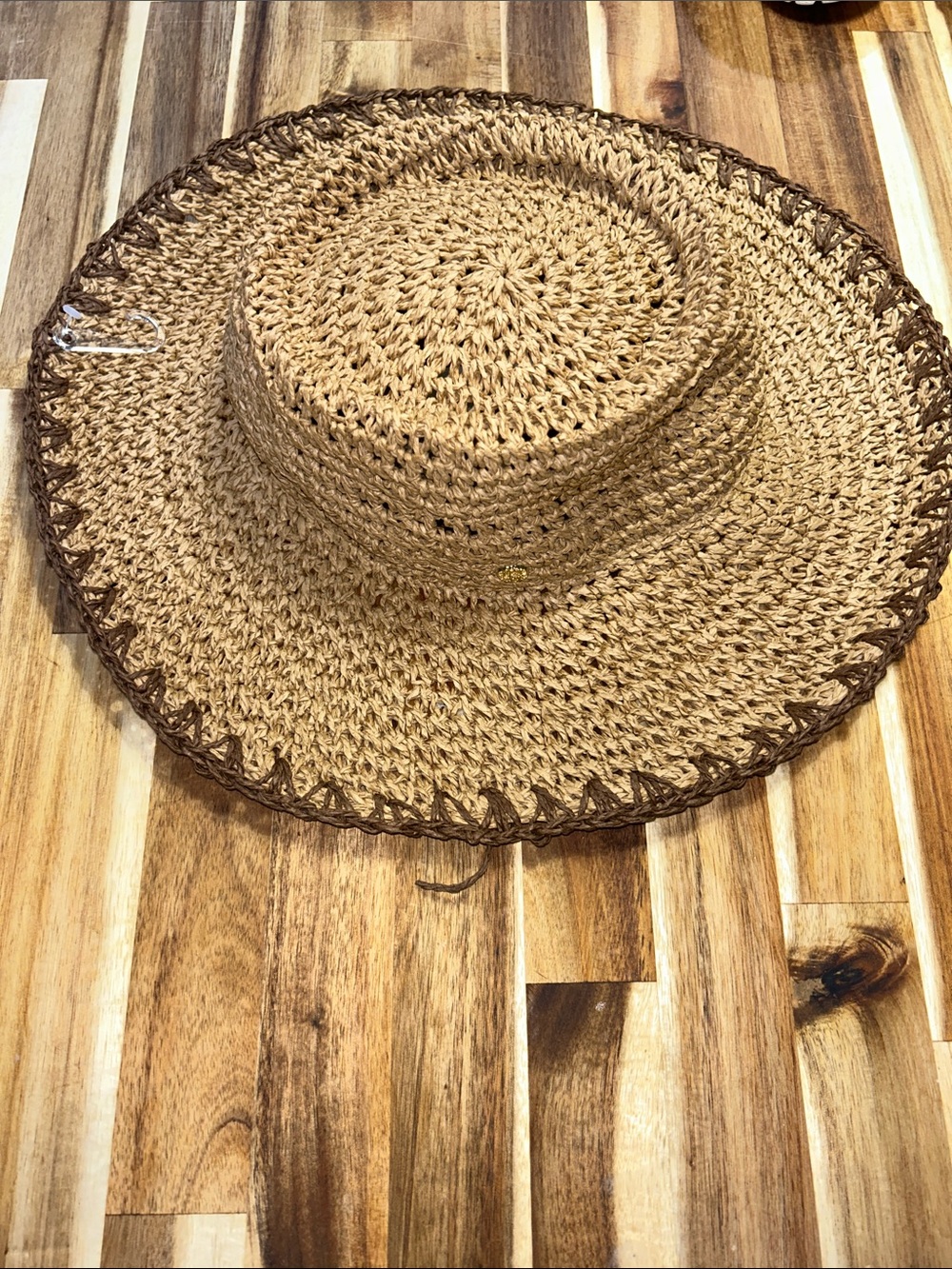 Vince Camuto Woven Straw Sun Hat with Brown Trim - Women's Beach Hat NWT